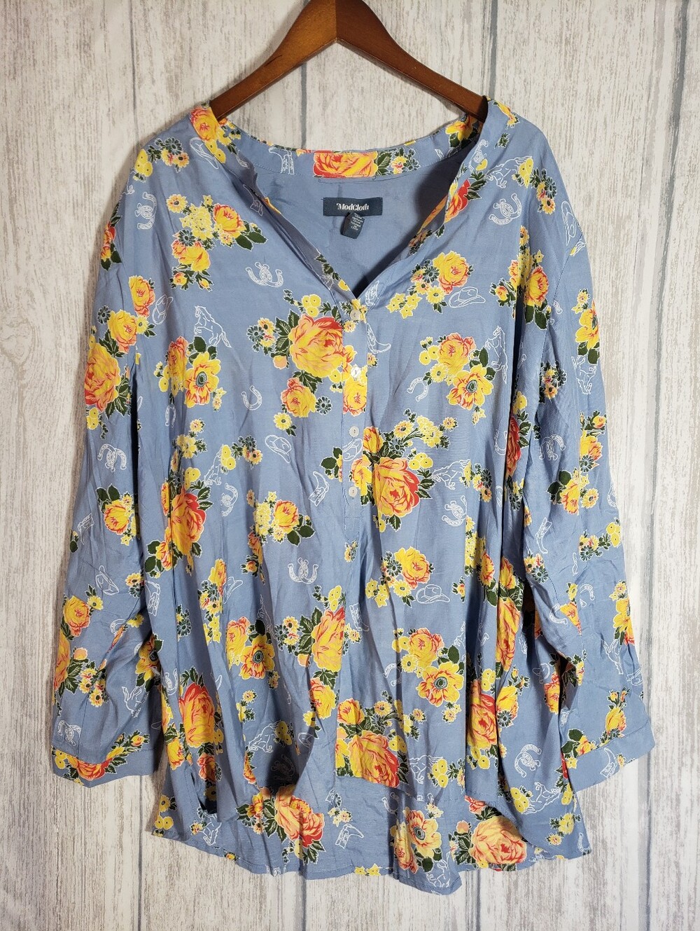 ModCloth Women's Blue Floral Equestrienne Popover Tunic Blouse Size 3X